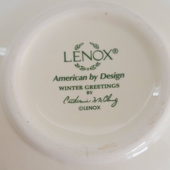 Vintage Lenox Winter Greetings 4" Nesting Bowl, Nuthatch Bird, Holly & Pinecone - Picture 6 of 8